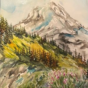 Mount Rainer national park watercolor painting
